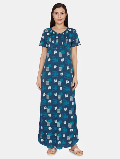 v-neck printed nighty  - 18176138 - Very Small Image - 1