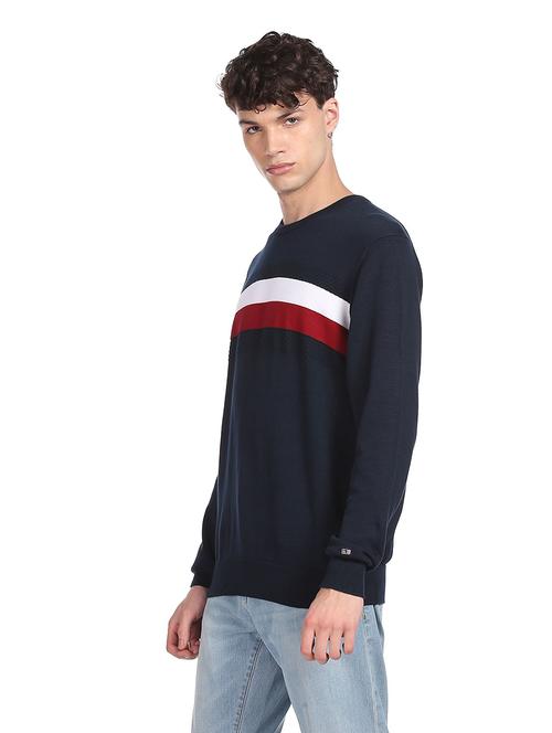 navy blue color-blocked pullover - 18177730 - Very Small Image - 1