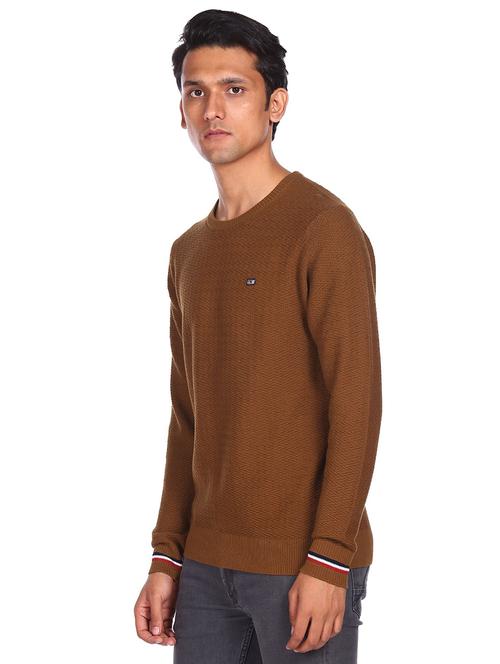 brown self design pullover - 18177733 - Very Small Image - 1