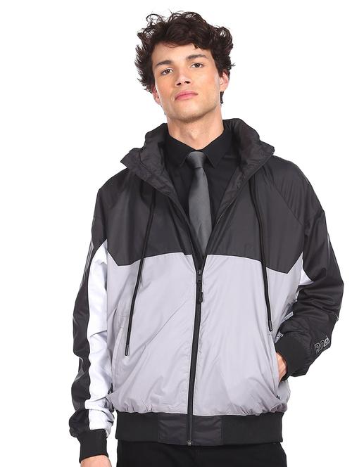 black color block casual jacket - 18177999 - Very Small Image - 1