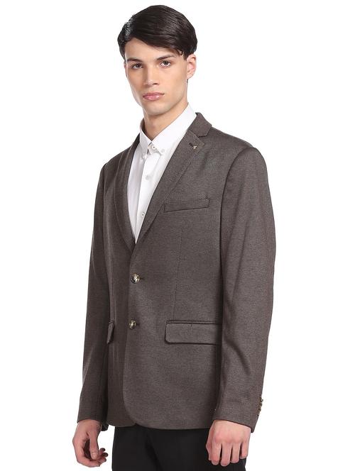 brown cotton blend single breasted casual blazer - 18178078 - Very Small Image - 1
