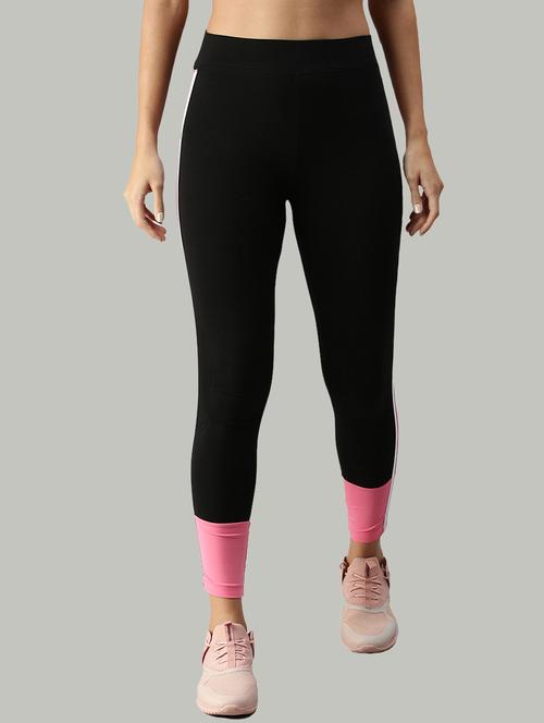 black striped ankle length active wear tights - 18178529 - Very Small Image - 1