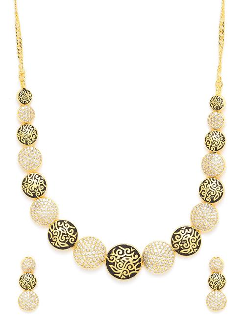 black gold-plated ad-studded handcrafted jewellery set - 18179438 - Very Small Image - 1