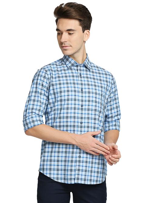 blue checkered casual shirt - 18180068 - Very Small Image - 1