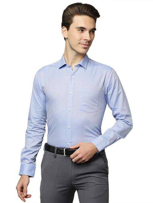 blue self-design formal shirt - 18180161 - Very Small Image - 1