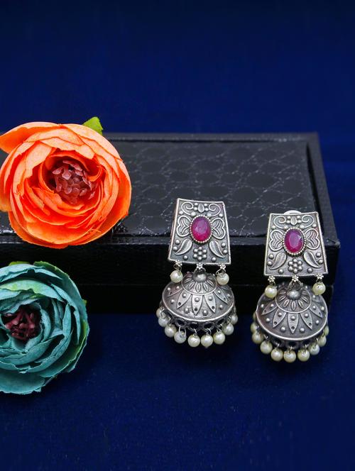 silver plated jhumka earring - 18180834 - Very Small Image - 1