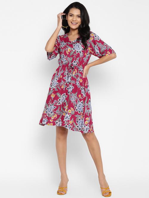 red rayon fit & flare dress - 18180905 - Very Small Image - 1