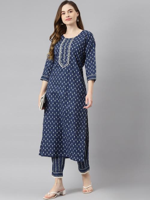 blue cotton kurta pant  set - 18181308 - Very Small Image - 1