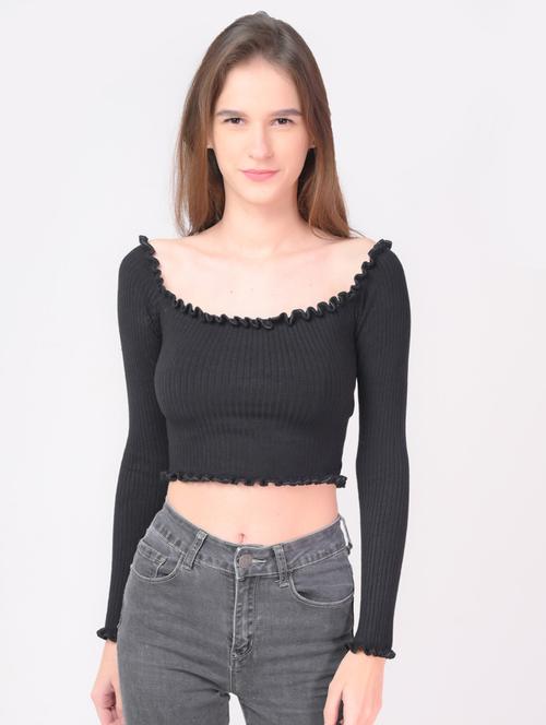 square neck solid crop top - 18181314 - Very Small Image - 1