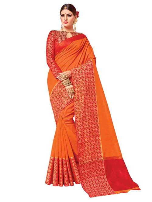 women's bordered orange colored saree with blouse - 18181479 - Very Small Image - 1