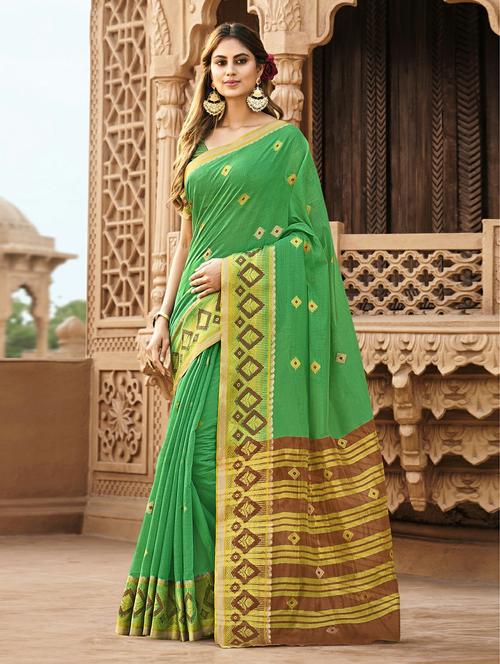 Women's Self Design Green Colored Saree With Blouse - 18181524 - Very Small Image - 1