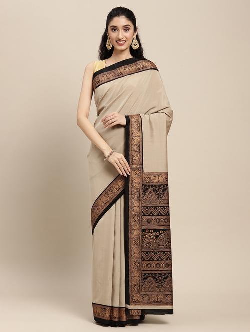 beige art silk saree - 18181561 - Very Small Image - 1