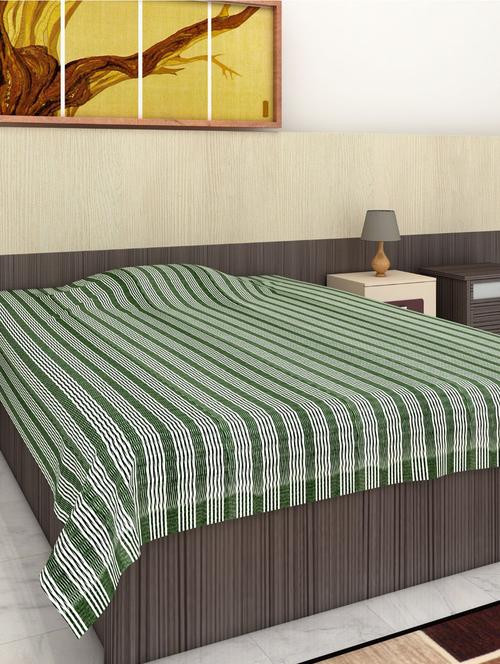 athom living 100% cotton handloom bed cover/ bed sheet single 148x224 cm green - 18181698 - Very Small Image - 1