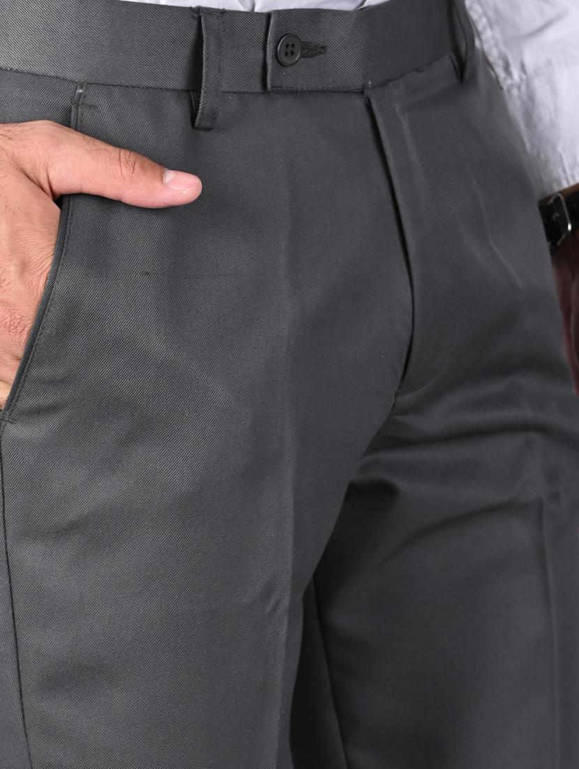 grey solid flat front trouser - 18182082 - Standard Image - 4