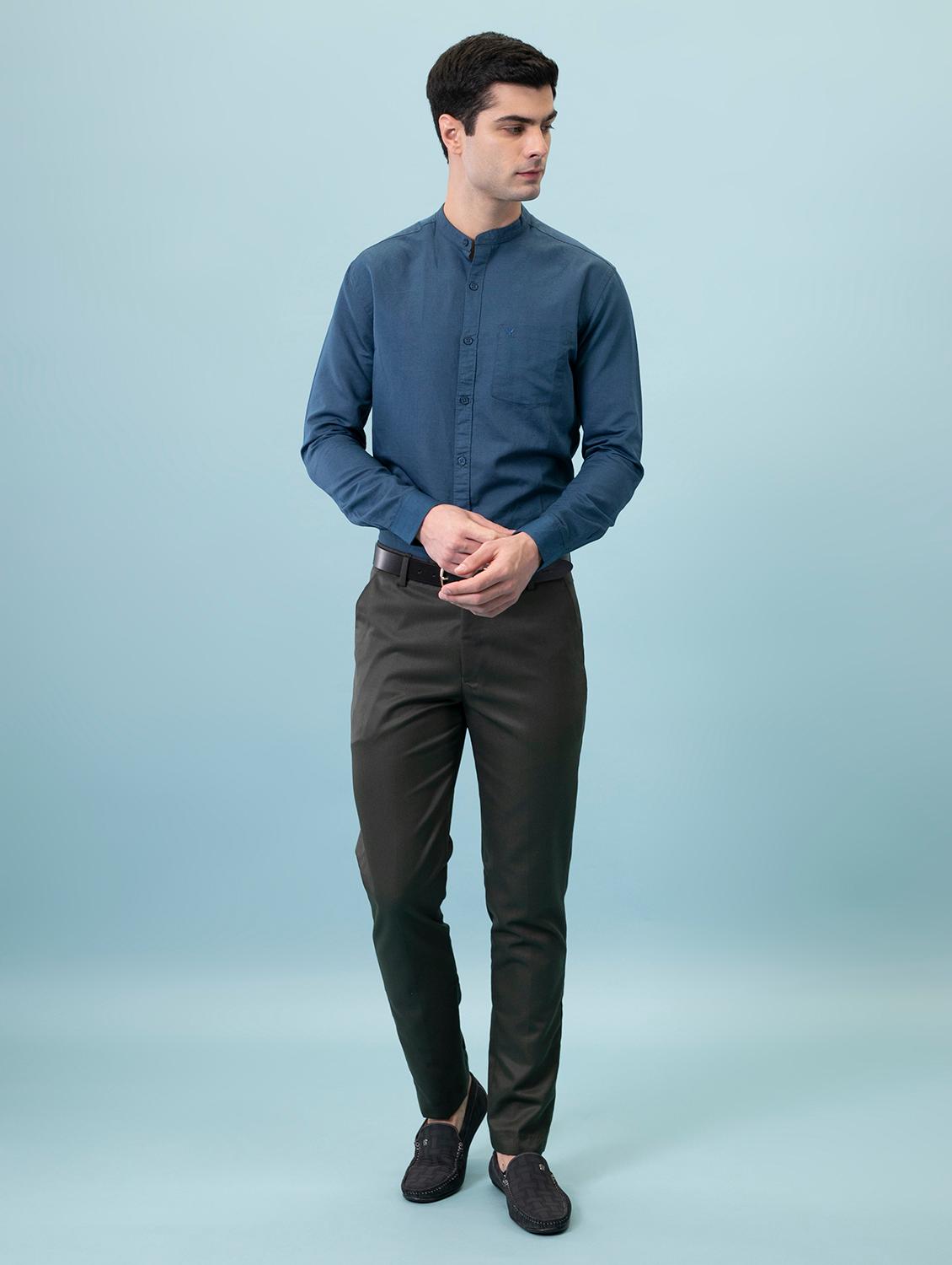 olive green solid formal trouser - 18182088 - Standard Image - 3