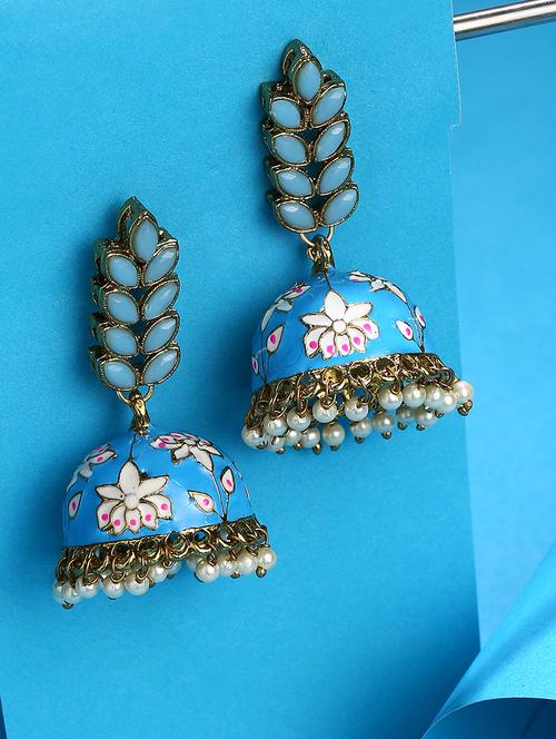 blue metal jhumka earring - 18182493 - Very Small Image - 1