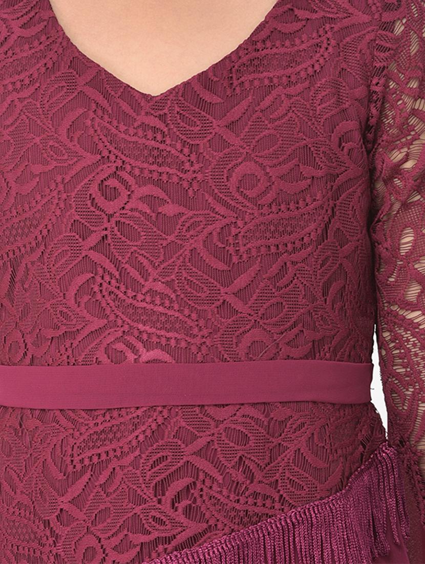 maroon self design party gown - 18182994 - Standard Image - 3