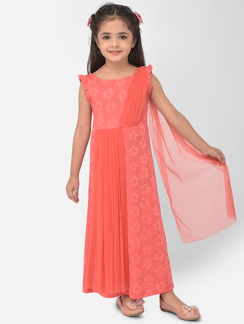 orange printed party gown - 18183004 - Very Small Image - 1