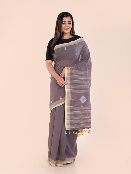 grey cotton jamdani saree - 18183831 - Very Small Image - 1