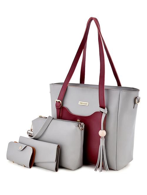 grey leatherette (pu) combo handbag - 18184201 - Very Small Image - 1
