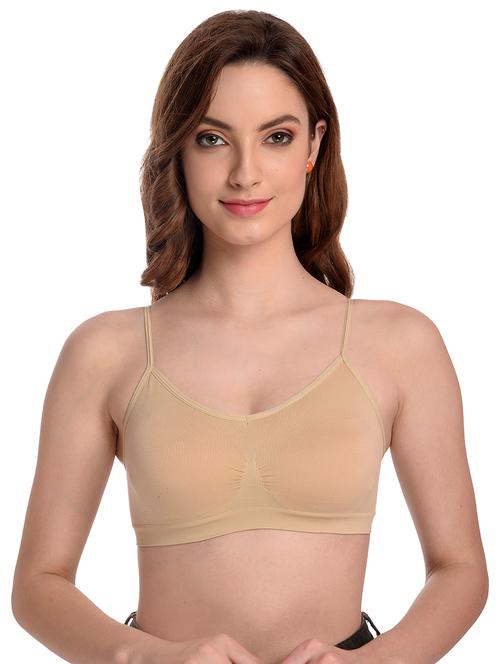 beige solid sports bra - 18184837 - Very Small Image - 1