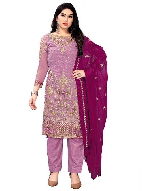 embroidered semi-stitched suit set  - 18184914 - Very Small Image - 1