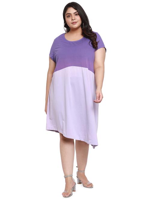 round neck color block plus dress - 18185014 - Very Small Image - 1