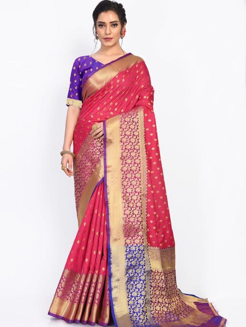 jacquard work woven saree with blouse - 18185069 - Very Small Image - 1
