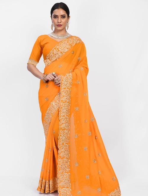 self design embroidered saree with blouse - 18185113 - Very Small Image - 1