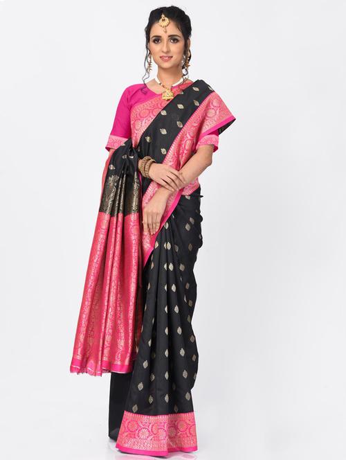 jacquard work woven saree with blouse - 18185144 - Very Small Image - 1