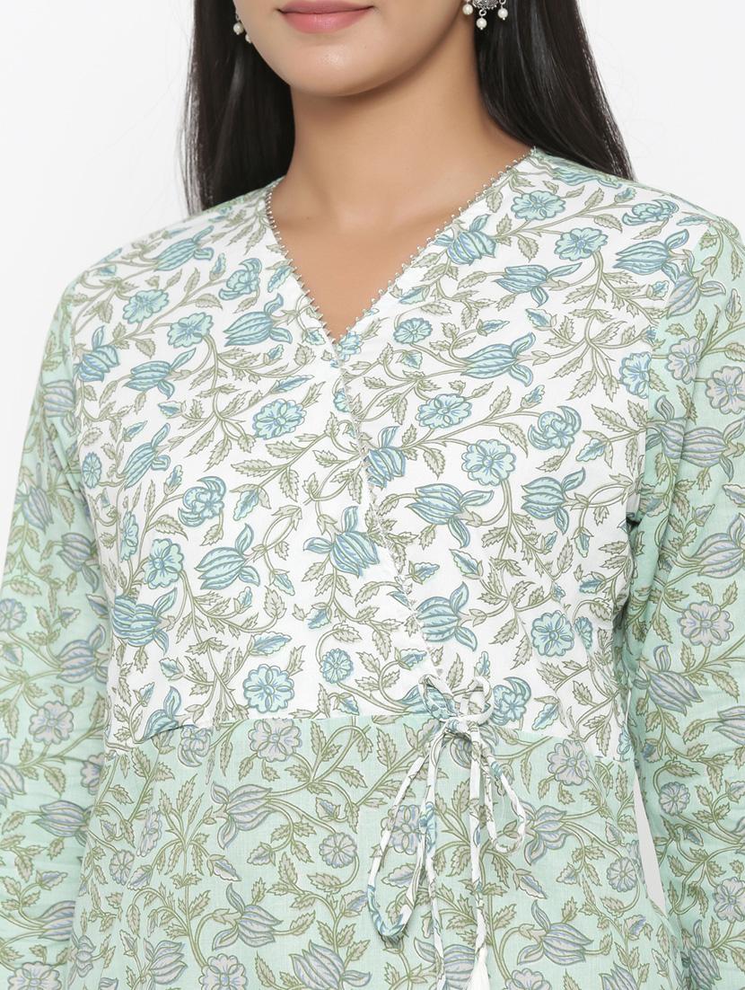 green cotton kurta palazzo set - 18185517 - Zoom Image - 4