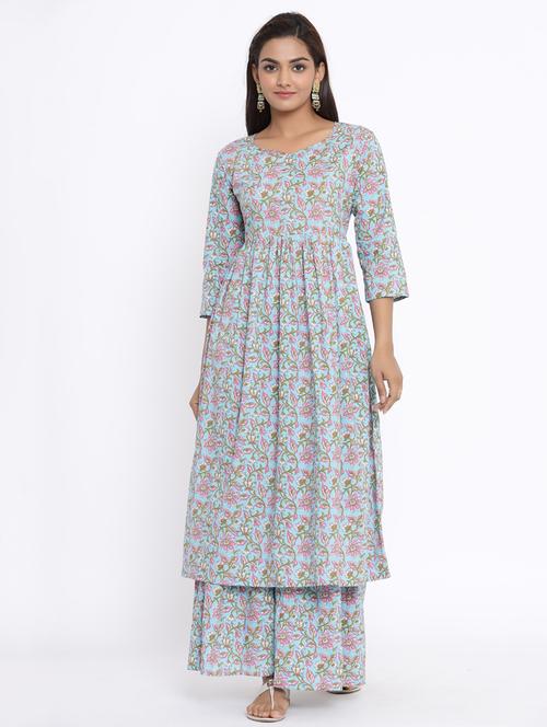 blue cotton kurta sharara  set - 18185541 - Very Small Image - 1