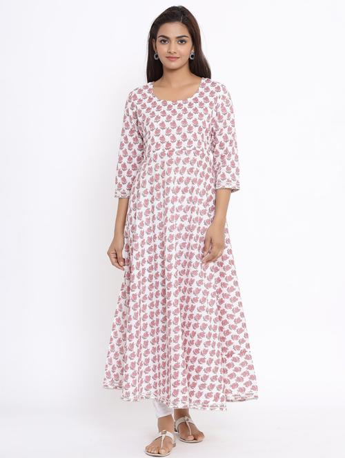 pink cotton flared kurta - 18185601 - Very Small Image - 1