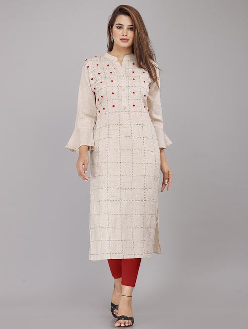 beige checked straight kurta - 18185993 - Very Small Image - 1
