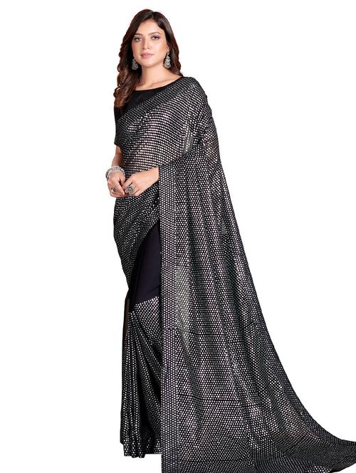 black sequined saree with blouse - 18186141 - Very Small Image - 1