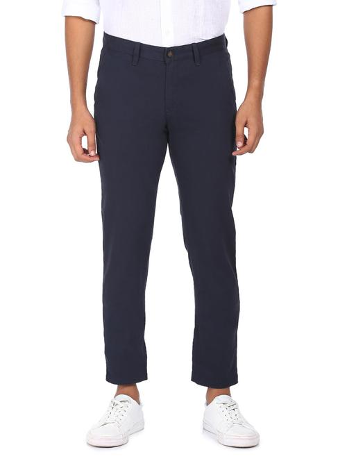 navy blue solid chinos casual trouser - 18186696 - Very Small Image - 1