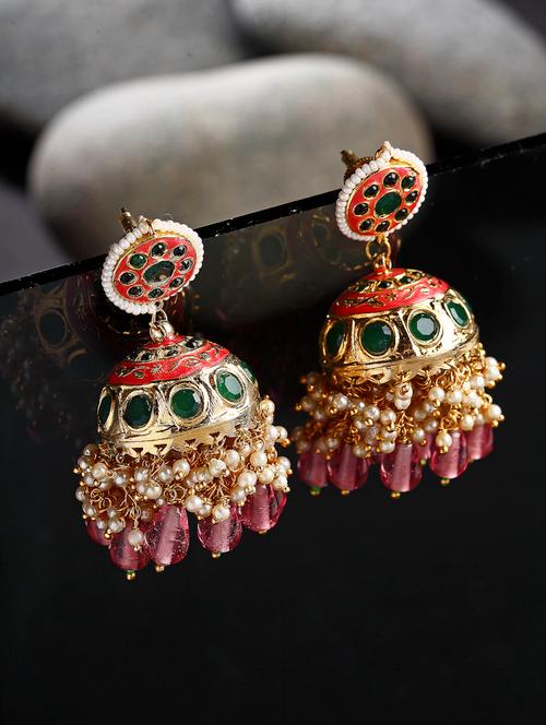 pink silver jhumka earring - 18187113 - Very Small Image - 1