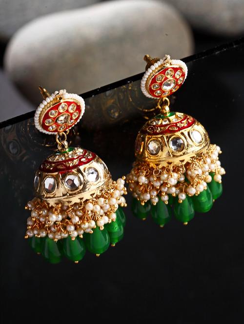 red silver jhumka earring - 18187114 - Very Small Image - 1