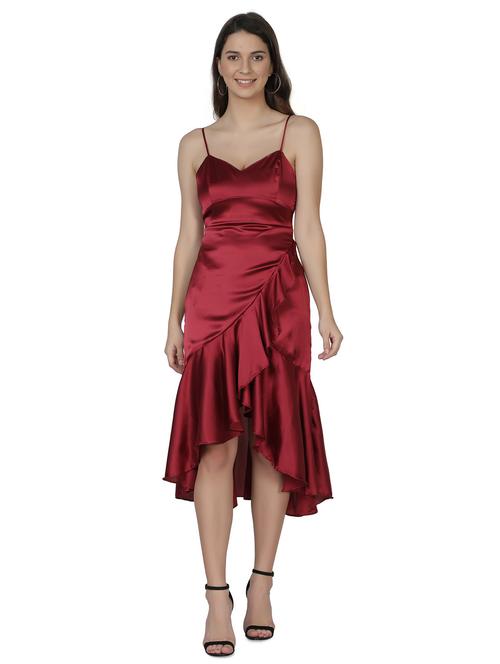 maroon satin solid dress - 18187406 - Very Small Image - 1