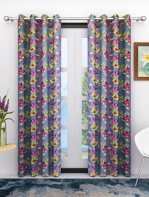 athom living eazy home premium polyester designer floral  door curtain 7ft pack of 2 - 18187493 - Very Small Image - 1