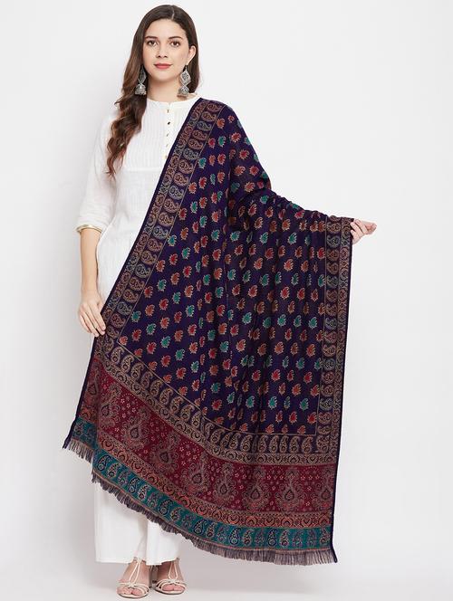 navy blue acro wool shawl - 18188139 - Very Small Image - 1