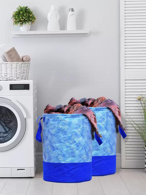 Kuber Industries Laheriya Printed 2 Pieces Waterproof Cotton Laundry Bag,laundry Basket 45 L (blue) - 18188457 - Very Small Image - 1
