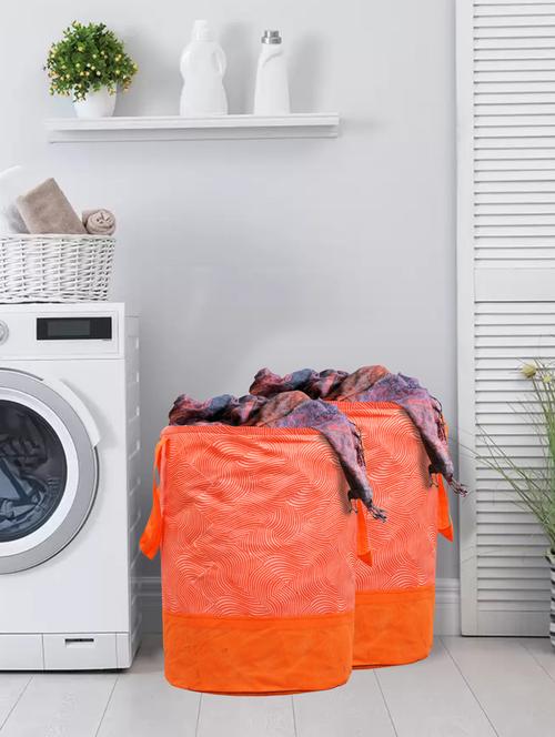 Kuber Industries Laheriya Printed 2 Pieces Waterproof Cotton Laundry Bag,laundry Basket 45 L(orange) - 18188459 - Very Small Image - 1