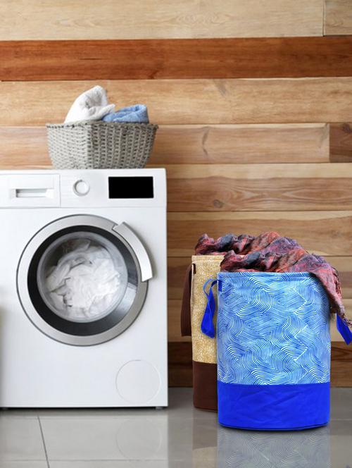 Kuber Industries Printed 2 Pieces Waterproof Cotton Laundry Bag,laundry Basket 45 L (brown & Blue) - 18188461 - Very Small Image - 1