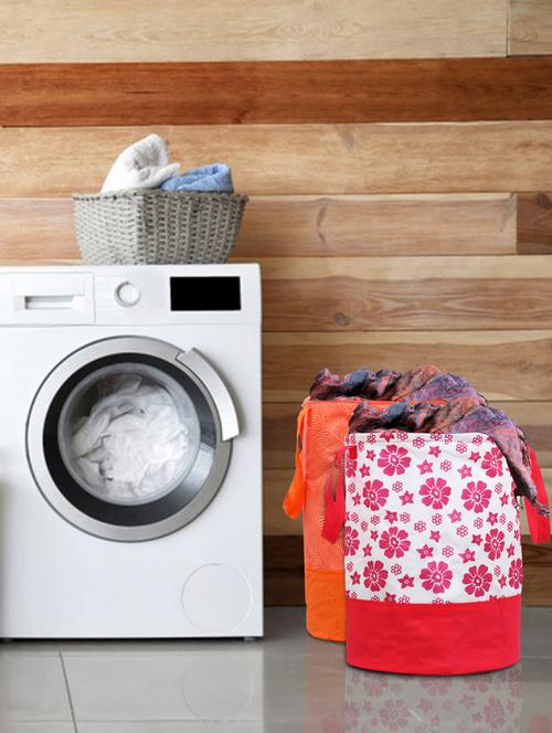 Kuber Industries Printed 2 Pieces Waterproof Cotton Laundry Bag,laundry Basket 45 L (pink & Orange) - 18188464 - Very Small Image - 1