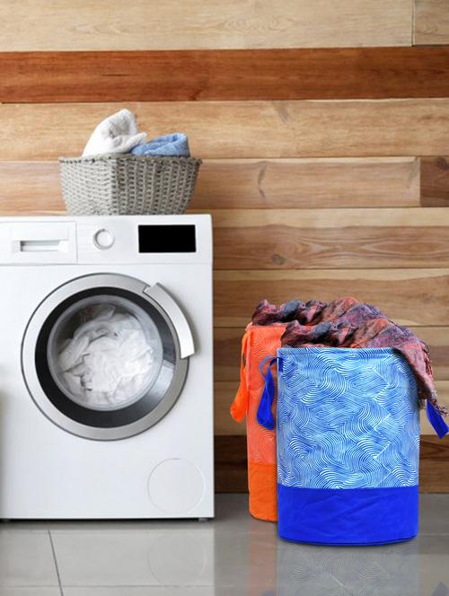 Kuber Industries Printed 2 Pieces Waterproof Cotton Laundry Bag,laundry Basket 45 L (blue & Orange) - 18188465 - Very Small Image - 1