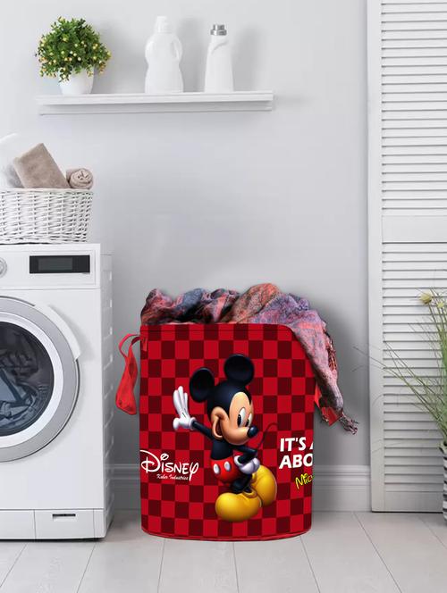 kuber industries disney mickey print cotton fabric foldable laundry basket 45 ltr (maroon) - 18188484 - Very Small Image - 1
