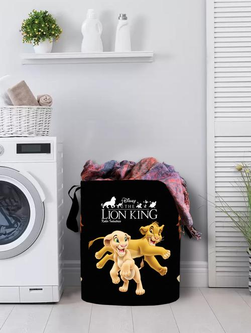 kuber industries disney lion king print cotton fabric foldable laundry basket 45 ltr (black) - 18188488 - Very Small Image - 1
