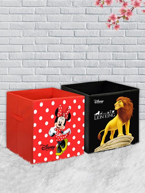 kuber industries disney minnie lion king print 2pcs foldable cloth storage box (black & red) - 18188855 - Very Small Image - 1