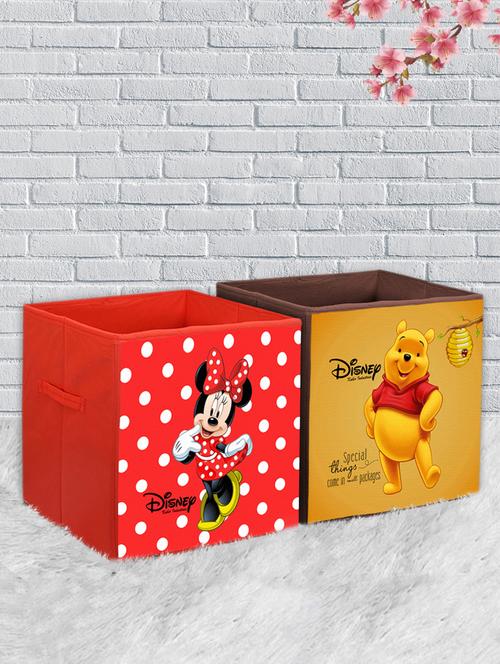 kuber industries disney winnie-the-pooh & minnie print 2pcs foldable cloth storage box (red & brown) - 18188859 - Very Small Image - 1